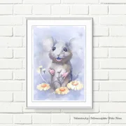 Maus mit Blumen, Wandbild für Kids, Kinderzimmer, Aquarell Poster Print kaufen