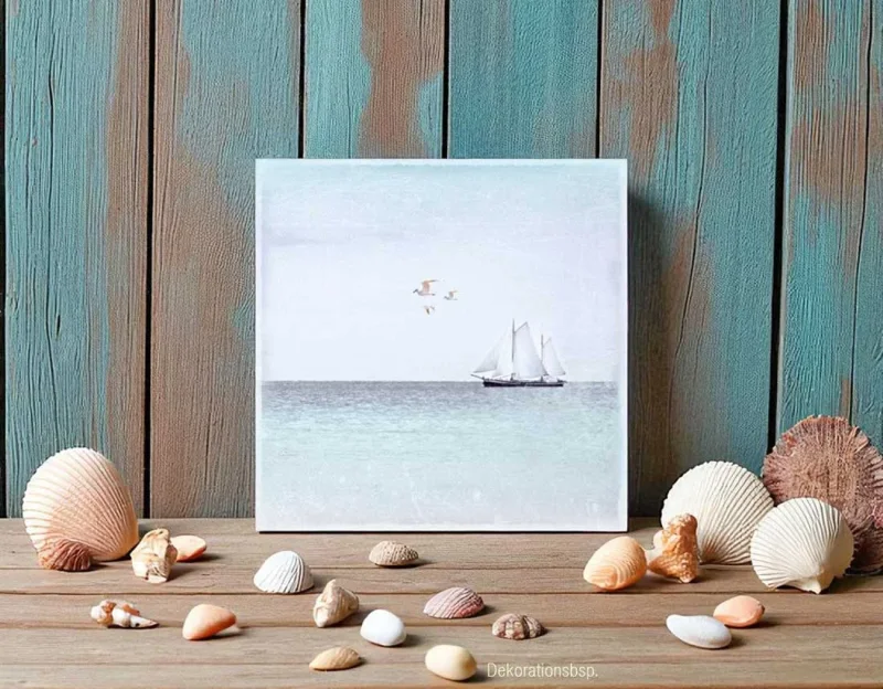 Holzdruck Segelboot & Meer - Maritimes Wandbild im Shabby Chic, Landhausstil