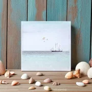 Holzdruck Segelboot & Meer - Maritimes Wandbild im Shabby Chic, Landhausstil