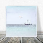 Holzdruck Segelboot & Meer - Maritimes Wandbild im Shabby Chic, Landhausstil