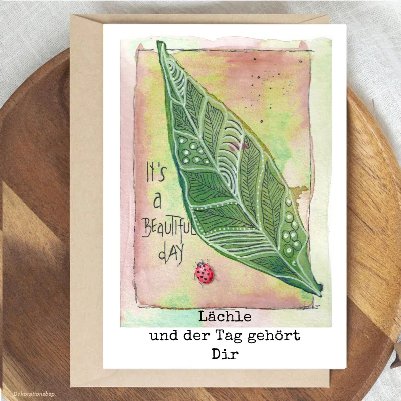 Affirmationskarte - Lächle - Handgemalte Klappkarte