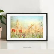 Am Feldrand, Blumenwiese, Wandbild im Shabby-Chic, Landhausstil mit schwarzen Bilderrahmen