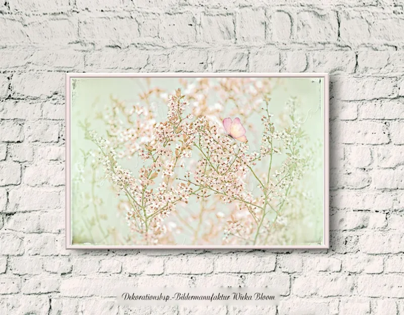 Baumblüte in Pastell, Wandbild Blumen im Shabby Landhausstil. Blumenbild, Wandbild fürs Wohnzimmer als Leinwandbild, Kunstdruck oder Holzdruck., gerahmt