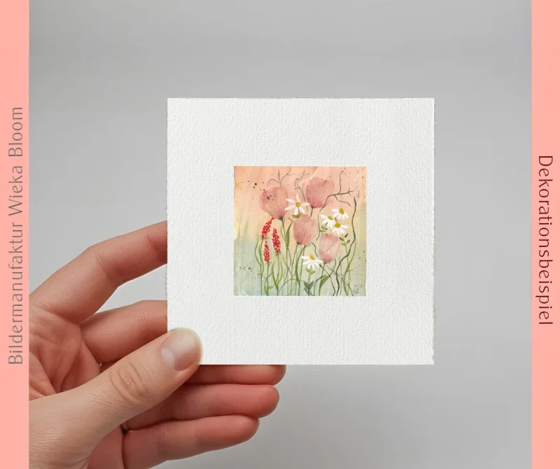 Miniatur, Kunstdruck nach handgemaltem Aquarell, Blumenwiese