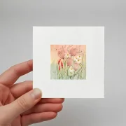 Miniatur, Kunstdruck nach handgemaltem Aquarell, Blumenwiese