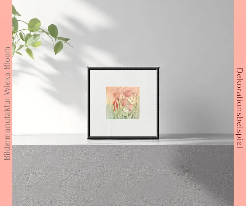Miniatur, Kunstdruck nach handgemaltem Aquarell, gerahmt, Blumenwiese