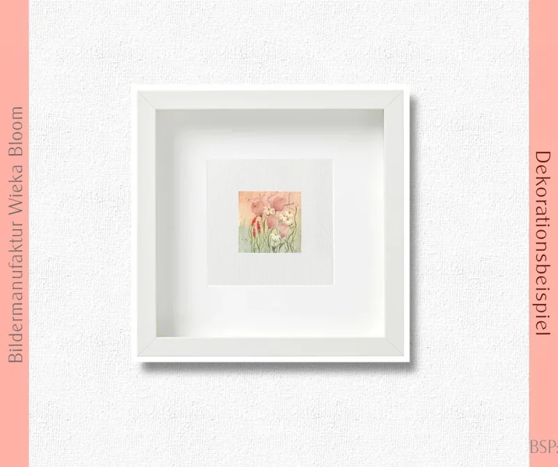 Miniatur, Kunstdruck nach handgemaltem Aquarell, gerahmt, Blumenwiese