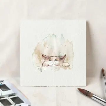 Katze - Aquarell Miniatur, Kunstdruck auf Büttenpapier