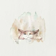 Katze, Miniatur, Kunstdruck nach handgemaltem Aquarell