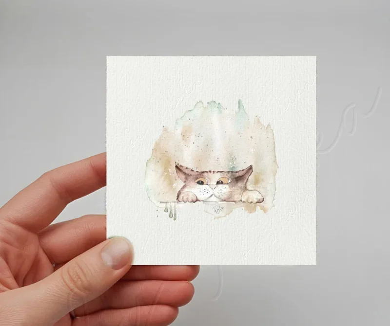 Katze - Miniatur, Aquarell Kunstdruck auf Büttenpapier