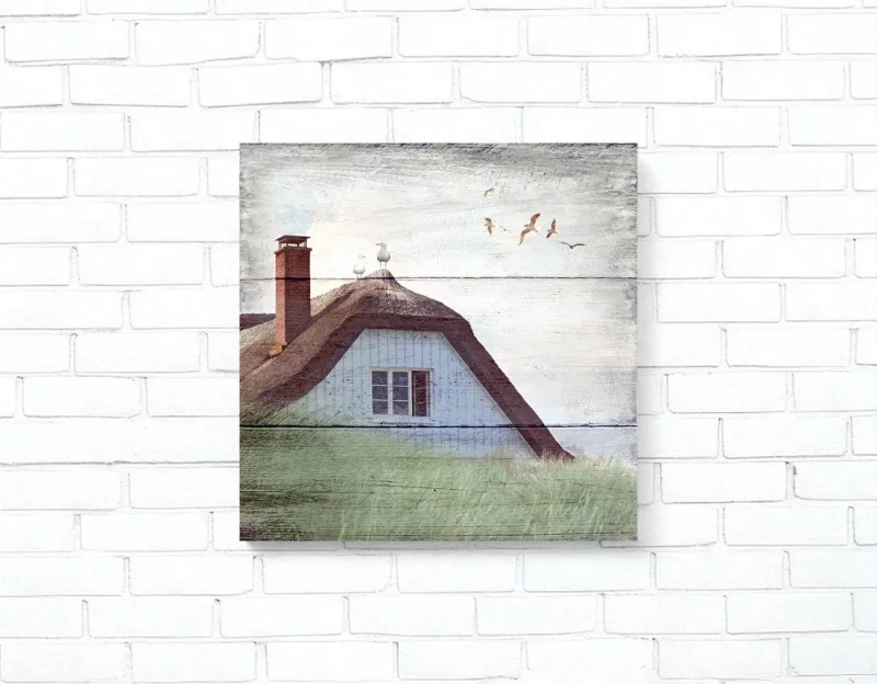 Maritimes Leinwandbild Fischerhütte auf dem Darß im rustikalen Shabby Chic Landhausstil