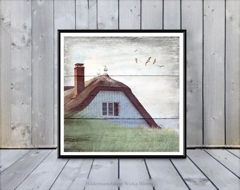 Maritimer Kunstdruck Fischerhütte auf dem Darß im rustikalen Shabby Chic Landhausstil