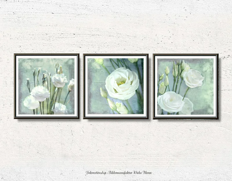 Lisianthus, Wandbilder - Weiße Blumen im Shabby Chic Landhausstil als Kunstdruck
