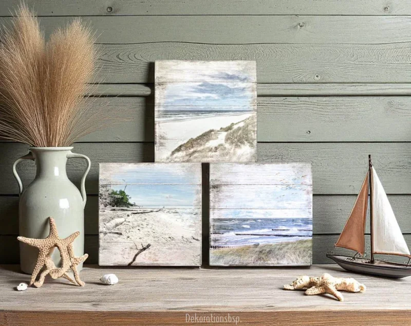 Darß, Küstenbilder, Ostsee, Holzdruck, Set Wandbilder Shabby Chic