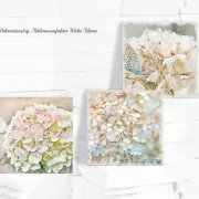 Hortensien - Blumen, Wandbilder Triptychon, auf Holz im Shabby Chic Landhausstil