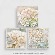 Hortensien - Blumen, Wandbilder Triptychon, auf Leinwand im Shabby Chic Landhausstil