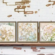 Hortensien - Blumen, Wandbilder Triptychon, Kunstdrucke Poster im Shabby Chic Landhausstil