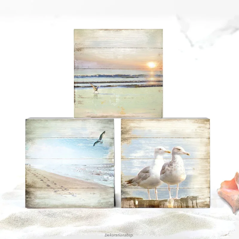 Küstenbilder, Bilder Set Strandläufer Shabby Chic