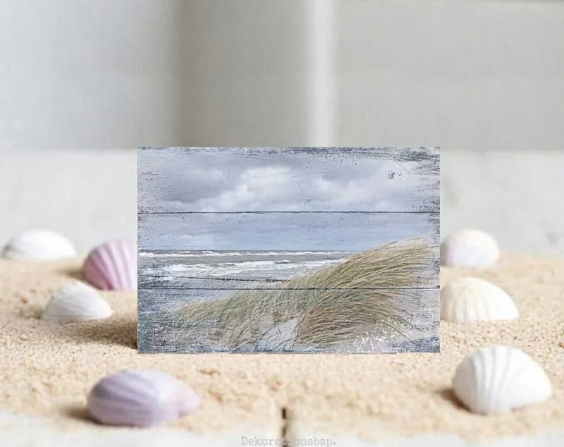 Dünen Meer Ostsee, maritimes Wandbild im Shabby Chic, Landhausstil , Vintage Style auf Holz