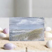 Dünen Meer Ostsee, maritimes Wandbild im Shabby Chic, Landhausstil , Vintage Style auf Holz