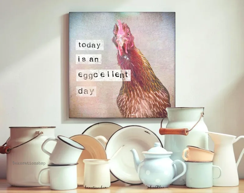 Kunstdruck, Eggcellent - Huhn, Wandbild mit humorvollem Spruch im Landhausstil günstig kaufen