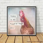 Kunstdruck, Eggcellent - Huhn, Wandbild mit humorvollem Spruch im Landhausstil günstig kaufen