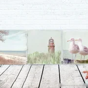 Darß, Möwen, Strand, Leuchturm, maritime Wandbilder im Shabby Chic Landhausstil, Leinwanddruck