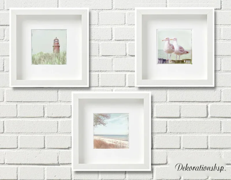 Darß, Möwen, Strand, Leuchturm, maritime Wandbilder im Shabby Chic Landhausstil, Kunstdruck