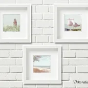 Darß, Möwen, Strand, Leuchturm, maritime Wandbilder im Shabby Chic Landhausstil, Kunstdruck