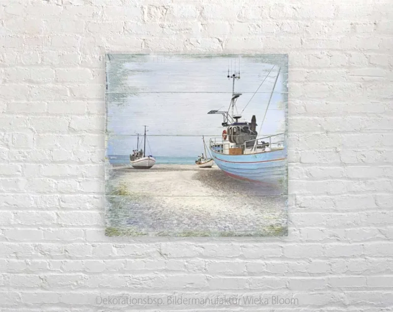 Maritimes Wandbild Fischerboote im Shabby Chic als Leinwandbild