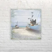 Maritimes Wandbild Fischerboote im Shabby Chic als Leinwandbild