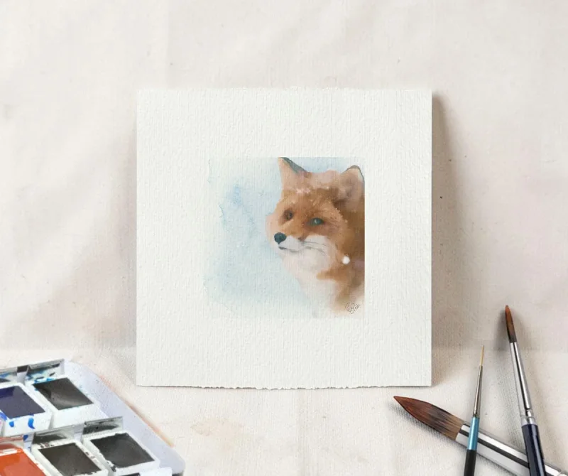 Fuchs - Waldtiere, Miniatur Aquarell Kunstdruck auf Büttenpapier
