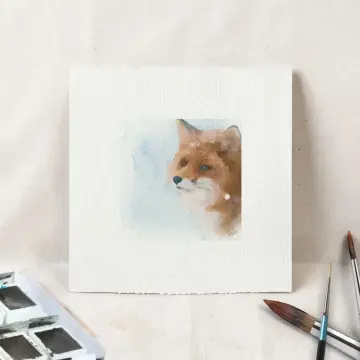 Fuchs Aquarell, Miniatur Kunstdruck auf Büttenpapier