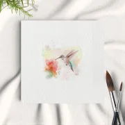 Kolibri, Flügeltiere, Miniatur Aquarell Kunstdruck auf Büttenpapier