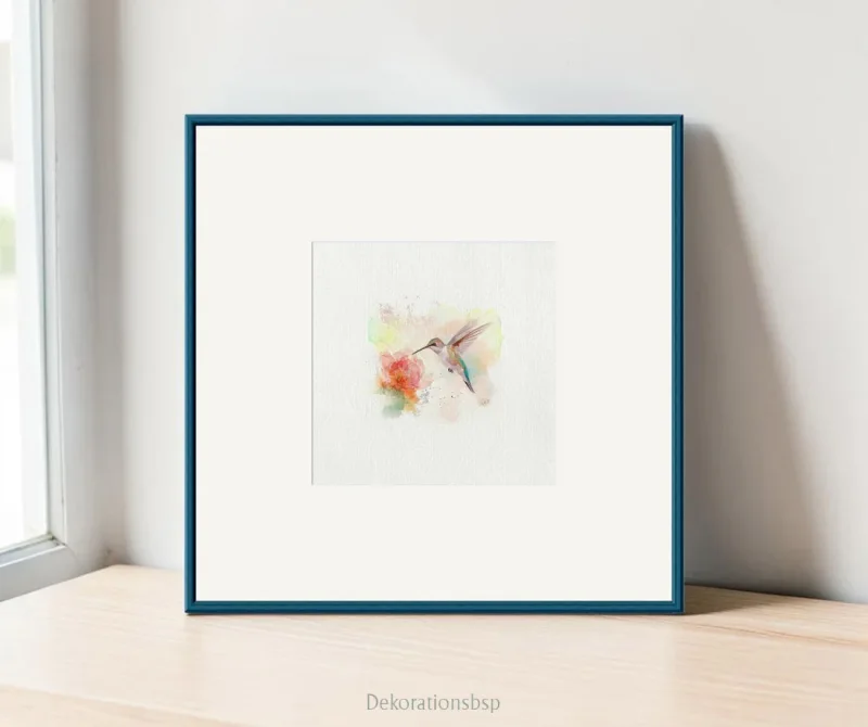 Kolibri, Flügeltiere, Miniatur Aquarell Kunstdruck auf Büttenpapier
