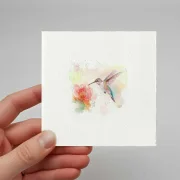 Kolibri, Flügeltiere, Miniatur Aquarell Kunstdruck auf Büttenpapier