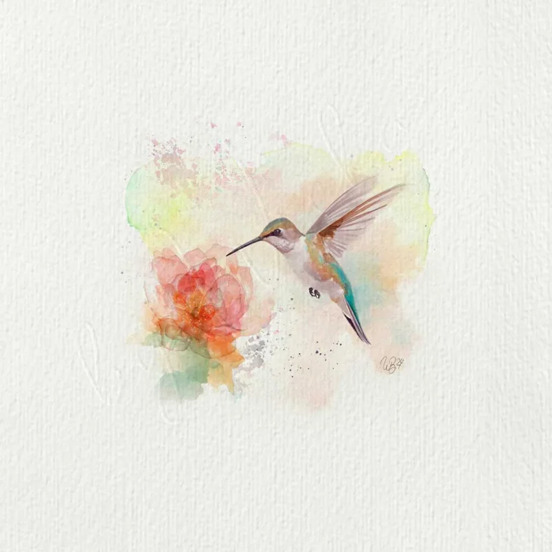 Kolibri, Flügeltiere, Miniatur Aquarell Kunstdruck auf Büttenpapier