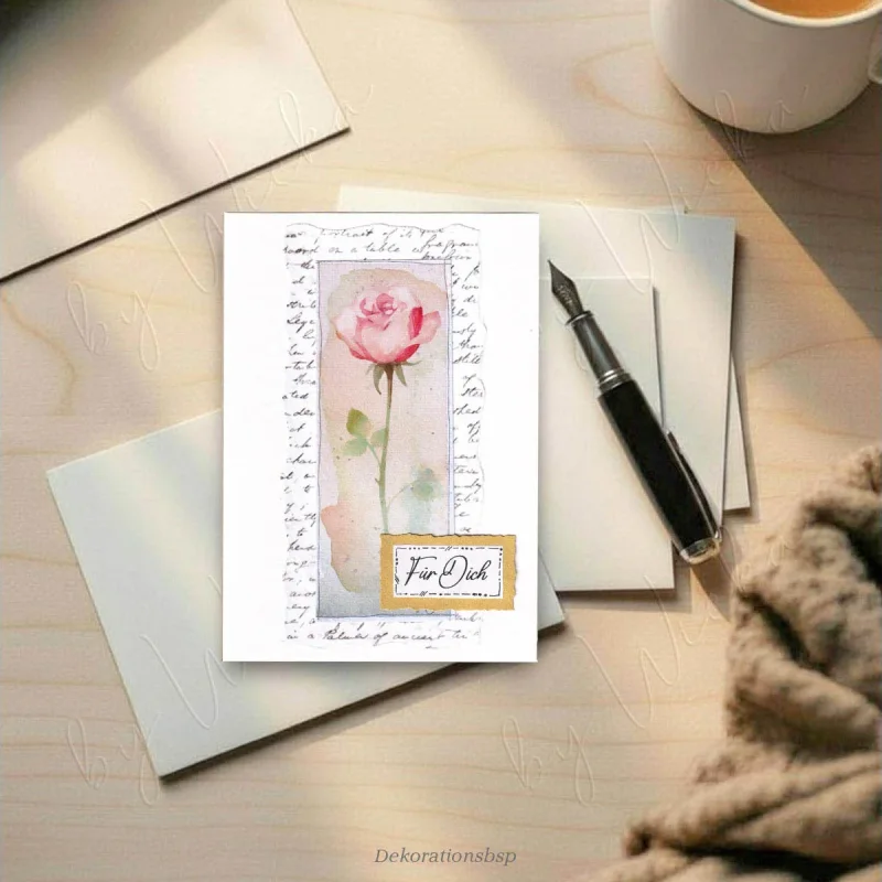 glückwunschkarte rose für dich nach handgemaltem aquarell