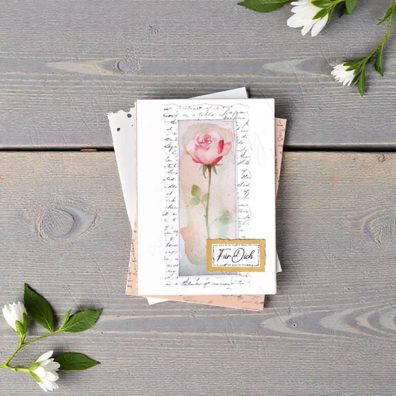 glückwunschkarte rose für dich nach handgemaltem aquarell
