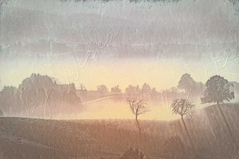 Nebel Landschaft im Herbst, Wandbild Landhausstil Leinwand