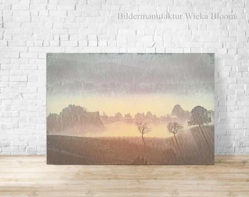 Nebel Landschaft im Herbst, Wandbild Landhausstil Leinwand