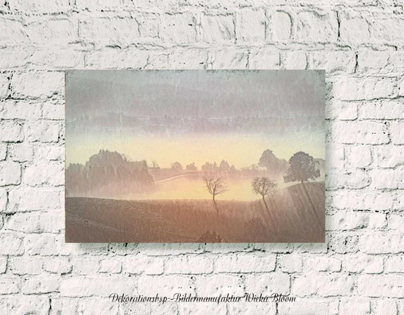 Nebel Landschaft im Herbst, Wandbild Landhausstil Leinwand