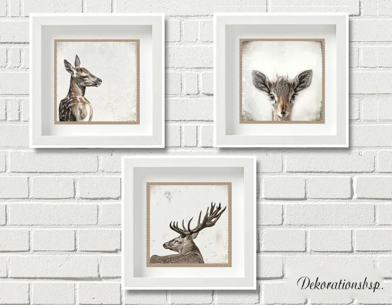 Hirsch u Reh - Waldtiere, Kollektion, Wandbilder im Shabby-Chic Landhausstil  als Kunstdruck