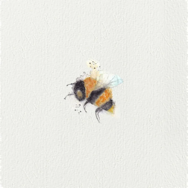 Kleine Hummel - Aquarell Miniatur, Kunstdruck auf Büttenpapier