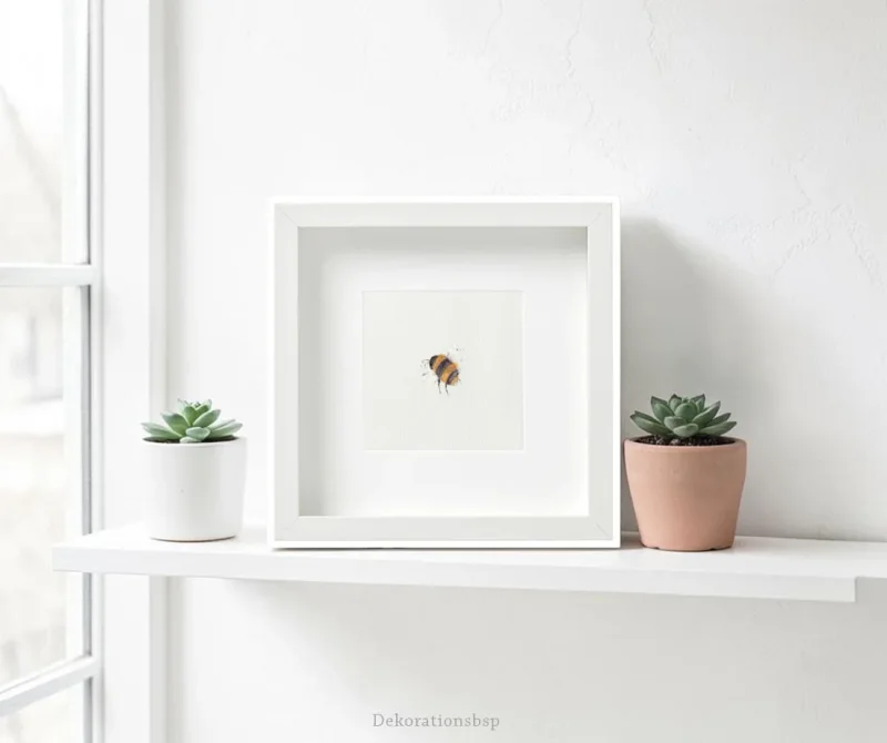Kleine Hummel - Aquarell Miniatur Kunstdruck auf Büttenpapier,weiß gerahmt
