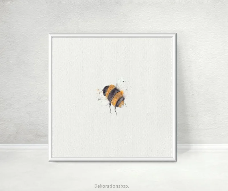 Kleine Hummel - Aquarell Miniatur Kunstdruck auf Büttenpapier,weiß gerahmt