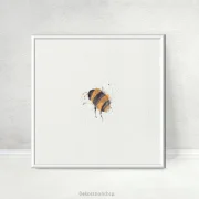 Kleine Hummel - Aquarell Miniatur Kunstdruck auf Büttenpapier,weiß gerahmt
