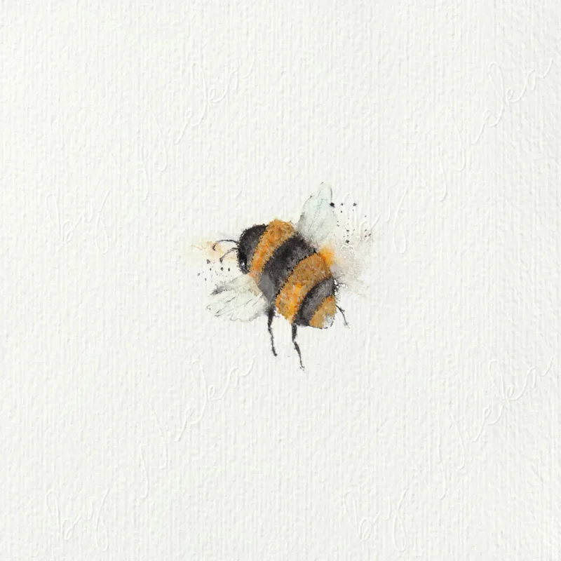 Kleine Hummel - Aquarell Miniatur Kunstdruck auf Büttenpapier
