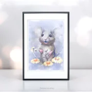 Maus mit Blumen, Wandbild für Kids, Kinderzimmer, Aquarell Poster Print kaufen