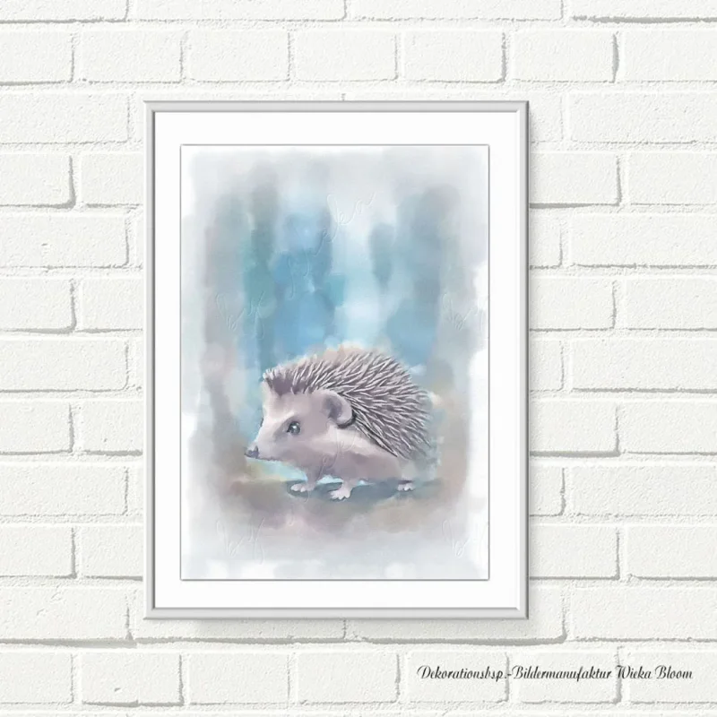 Kleiner Igel, Wandbild Waldtiere, Poster Print, Motiv für Kinderzimmer
